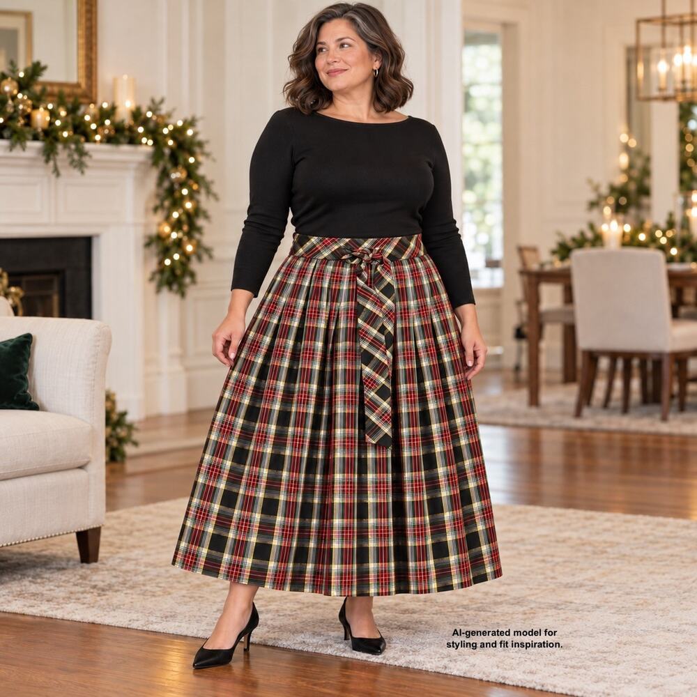 Talbots Metallic Plaid Taffeta Patio Skirt Holiday Maxi Petite Plus 20WP NWT